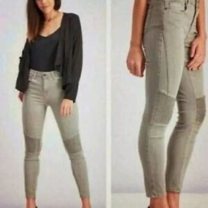 PISTOLA Moto Audrey Ribbed Knees Olive Green Gray Skinny Jeans Size 32